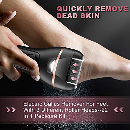 Electric Callus Remover For Feet With Rechargeable Waterproof 21 In 1 Professional Pedicure Kit,Foot Care Tools Wet & Dry Foot File For Dead Skin&Cracked Heel Or Rough Hand With 3 Roller Heads 2 Speed #TOP1