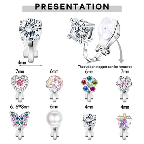 Fasacco 8Pairs Clip On Earrings For Girls Colorful Crystal Non-Piercied Earrings Cute Flower Heart Butterfly Pearl Clip-On Earrings #TOP5