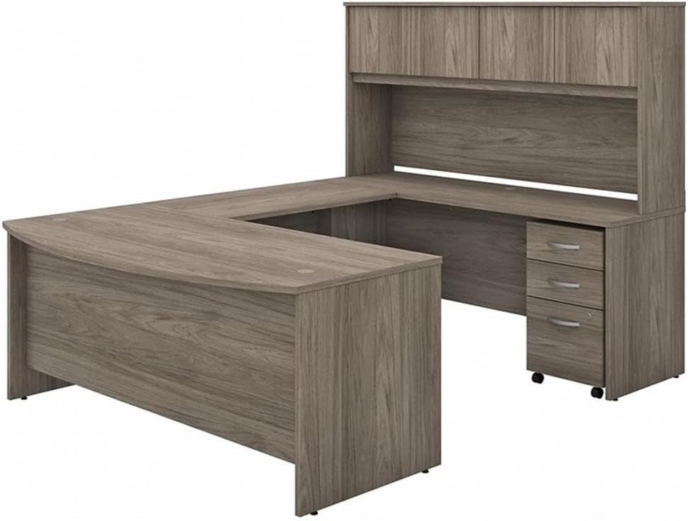 Bush Business Furniture Studio C 72W x 36D U Shaped Desk with Hutch and Mobile File Cabinet in Modern Hickory, U Workstation Set for Home or Professional Office