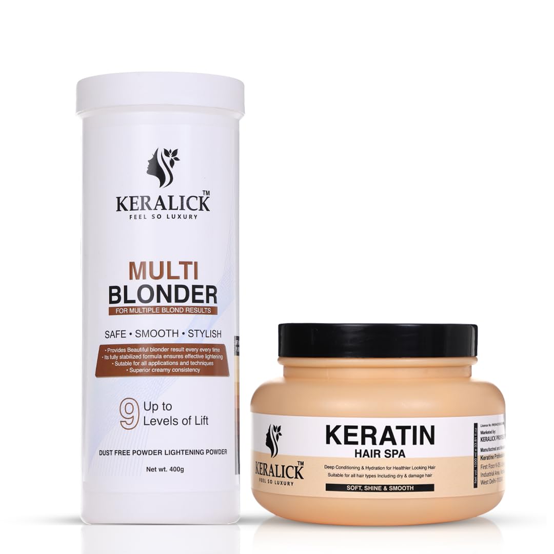 Keralick Multi Blonder & Keratin Hair Spa Combo | Highlight & Colour Hair Powder - Multi Blonder for vibrant hair colour | 400g | Keratin Hair Spa Smooth Therapy | 100% Soft, Shine & Hair Repair | Infused With Brazilian Nut And Keratin | Treatment Protein Spa - Conditioning For Dry Damaged,1 Count-image-27