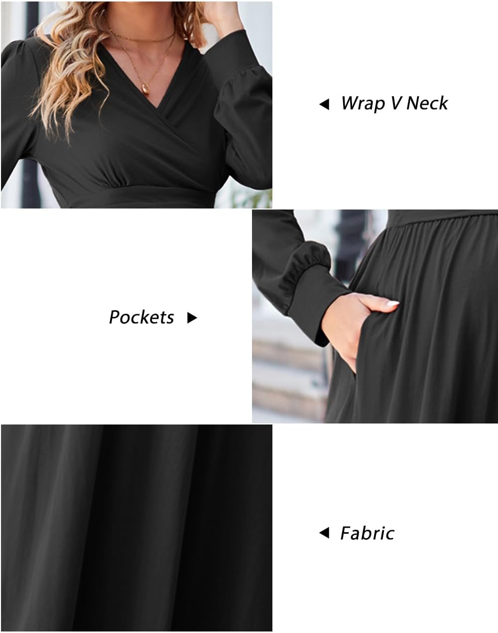 OUGES Fall Maternity Maxi Dress Long Sleeve Wrap V Neck Baby Shower Pregnancy Dresses for Photoshoot Maternity Clothes - Image 6