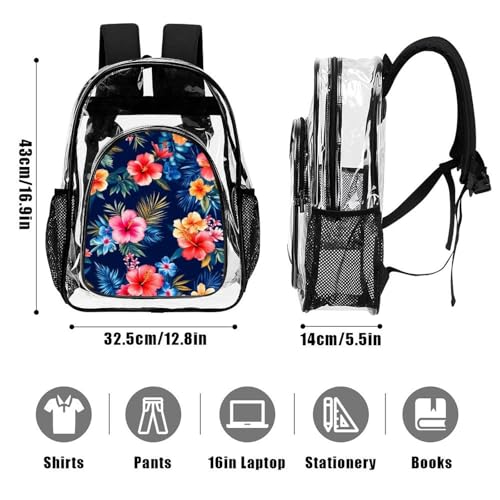 Portable Waterproof Transparent Backpacks Tropical Hawaiian Colorful Hibiscus Flowers with Multi Pockets for Family Picnic, Party, Beach Outing, Casual Daily Use3