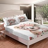 Feelyou Cute Koala Fitted Sheet Twin Size Kids Cartoon Animal Bedding Set for Boys Girls Teens Flower Floral Print Bed Sheet Set Farm Zoo Garden Theme Bed Cover Deep Pocket Room Decor