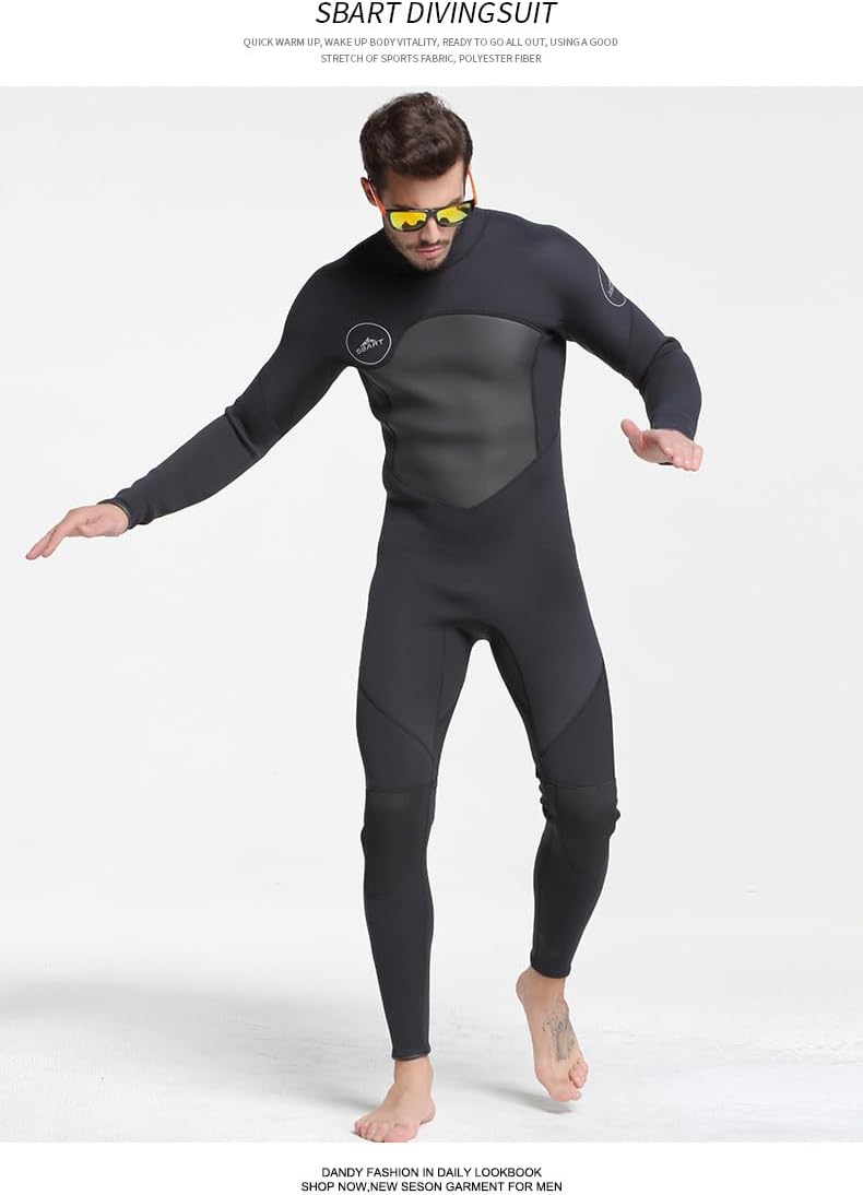 Sbart Mens 1.5mm Shorty Wetsuit, Full Body Diving Suit Front Zip Wetsuit for Diving Snorkeling Surfing Swimming