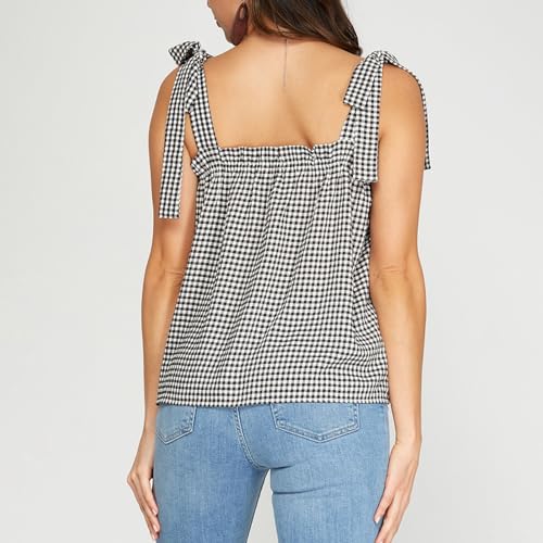 Women Y2k Gingham Tank Top Sleeveless Smocked Tank Tops Plaid Camisole Ruffle Hem Peplum Tops Summer Streetwear4