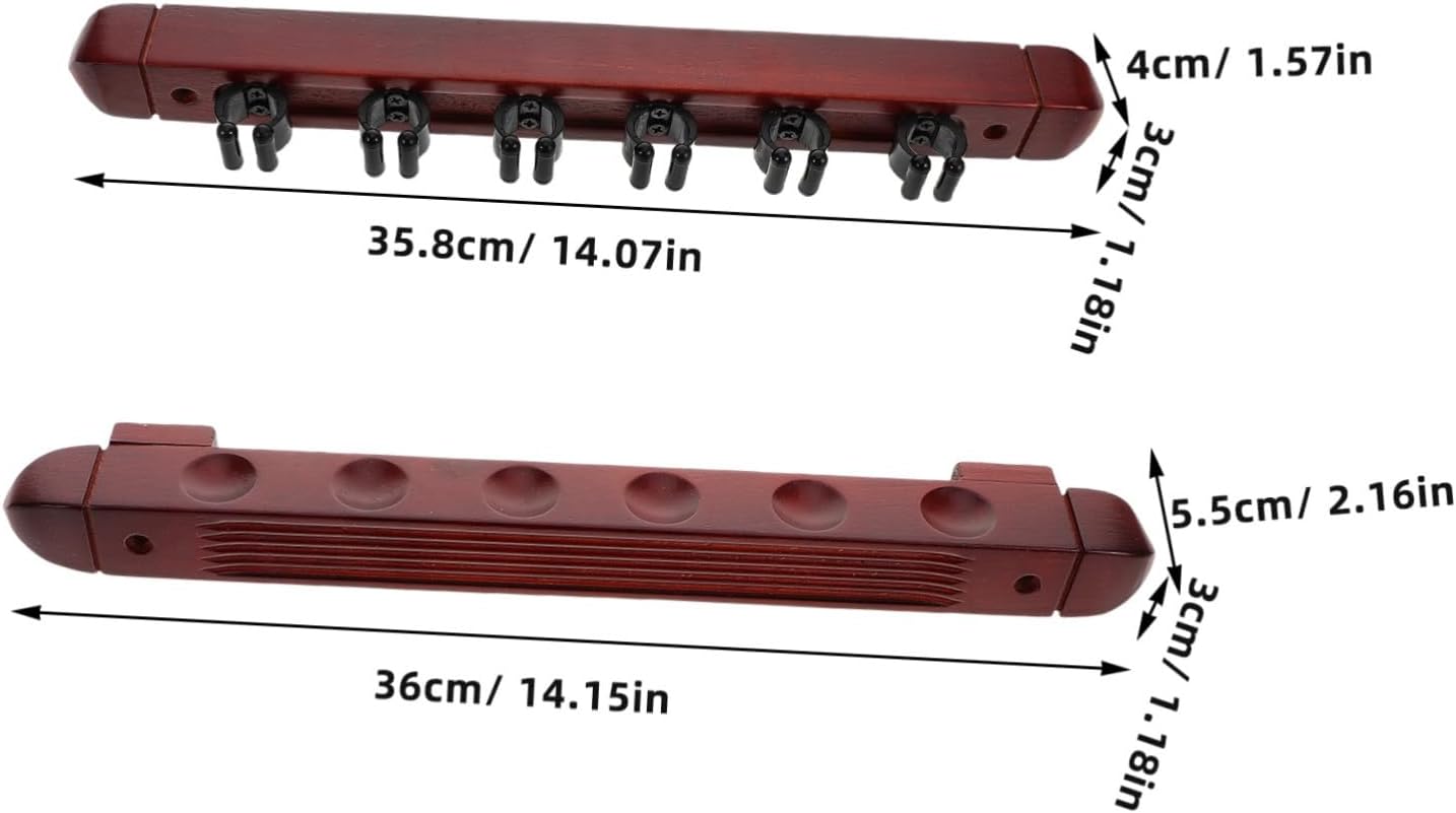 2 Sets Wall Mounted Pool Cue Organizer Rack Solid Wood Billiard Stick Display Stand with Burgundy Finish for Game Rooms Bars Clubs