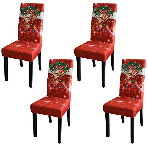 iLiveX Dining Room Chair Covers Slipcovers Set - Spandex Super Fit Stretch Removable Washable Kitchen Parsons Chair Covers Protector for Dining Room - Christmas Xmas (Color-01, 4 Pack)