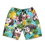 CrabBeach Opossum Tropical Men's Hawaiian Shorts Funny Opossum Tropical Swim Trunks for Men, Large
