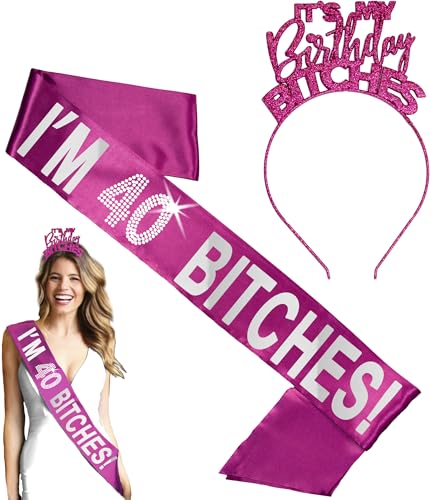 RhinestoneSash 40th Birthday Sash & Crown - SET OF 2: Silver Mirror 