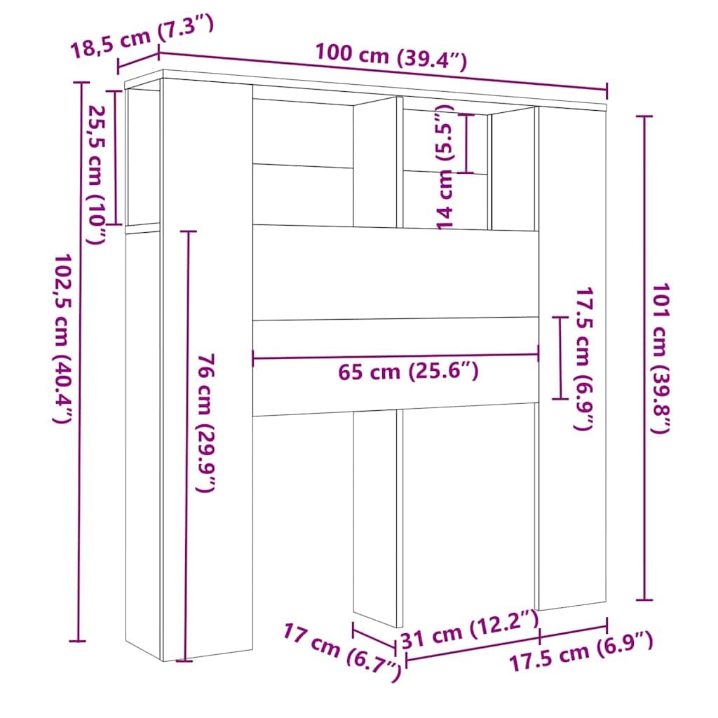 Armoire de tête de lit blanche - 100 x 18,5 x 102,5 cm - Panneau mural pour chambre à coucher, design moderne - En bois solide - Avec espace de rangement - Fixation murale pour lit double