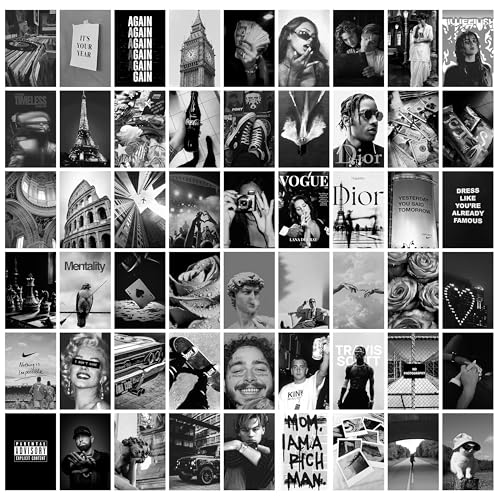 MODERN GALLERY MART Pack of 54 Black Aesthetic Wall Collage Kit Posters - 4 x 6 Inches Posters for Wall Decoration - Wall Art For Bedroom, Office, Living room, Dorm room - Glue Dots Included