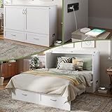 AFI, Hamilton Murphy Bed Chest with 6 inch Memory Foam Folding Mattress, Built-in Charging Station and Storage Drawer, Full, White