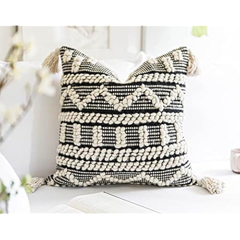 Black Cream Wool Woven Pillow Cover Wave Pattern (18X18 INCH) Cover
