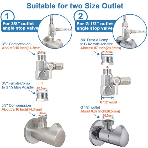 HAOCHEN Feed Water Adapter - Water Line Splitter 3/8\"x3/8\"x1/4\" or G 1/2\"xG 1/2\"x1/4\", Brass Water Supply Valve with 1/4\" Push in Quick Connect fitting for RO Filter，Refrigerator,Ice Maker - Thumbnail 3