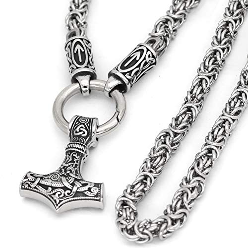 GuoShuang Nordic viking rune with thor pendant necklace stainless steel -king chain with valknut gift bag