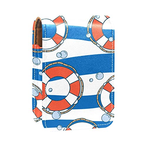 Lifebuoy Nautical Lip Gloss Holder Lipstick Case Portable Mini Lipstick Storage Box Travel Lipstick Organizer Case with Mirror for Women