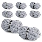 8 Packs Jumbo Chunky Chenille Yarn - 1820g(64oz) 254 Yards (761ft) Bulky Yarn - Chunky Yarn for Hand Knitting Blanket,Cushions, Pet Bed - Soft and Durable(Rice Grey)