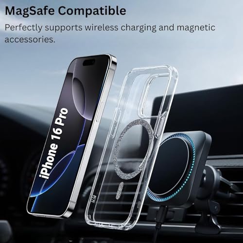 Image of AIBEX Back Cover Case Compatible with iPhone 16 Pro | Glitter Ring Cute Shiny Colorful Bling Case (Compatible with Magsafe) | Transparent PC+TPU Glossy Shiny Cover for Girls & Women - Black