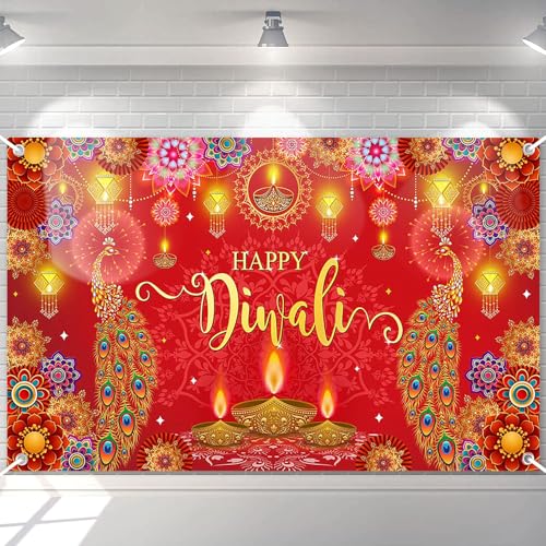 Avezano Happy Diwali Banner Red Diwali Backdrop for Indian 6x3.6ft - image 1
