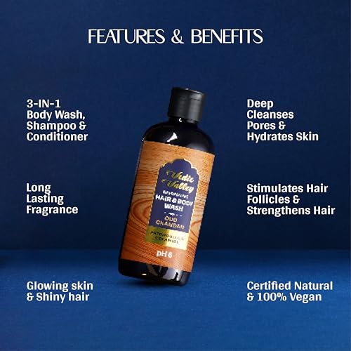 Image of VEDIC VALLEY Oud Chandan Hair & Body Wash with Ceramide and Patchouli Oil | Paraben Free Body Wash for Men & Women Helps Reduce Hair Fall & Supports Healthy Growth | Brightens Skin, Nourishes & Moisturizes Formula | 300 ml