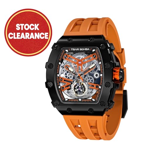 Image of TSAR BOMBA Mens Luxury Watch Automatic Watches for Men 50M Waterproof Japanese Mechanical Movement Tonneau Stainless Steel Case Sapphire Glass Big Face Cool Unique Fashion Gift Men