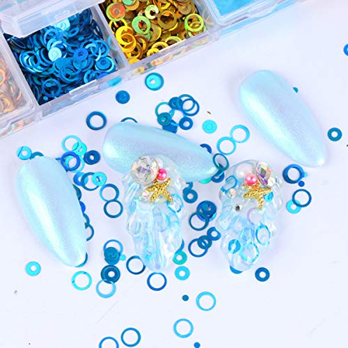 12 Colors Laser Circle Nail Glitter Sequins 3D Nail Art Decor Holographic Round Shape Flakes Nail Shiny Design Acrylic Nails Supplies Women Girls Manicure Nail Charms Decor Diy Crafts Decorations #TOP1