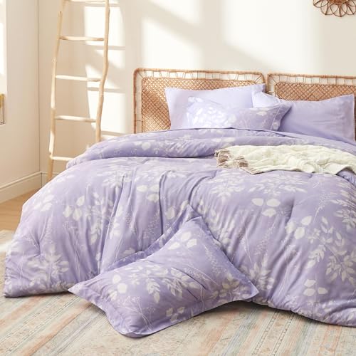 Image of Bedsure Floral Lavender Comforter Set, King Bedding Sets, 7 Piece | Bed in a Bag, Comforters, Bedroom, Reversible, Fluffy, Whisper-Quiet, All-Season, Polyester, Easy Care, Botanical-Chic, OEKO