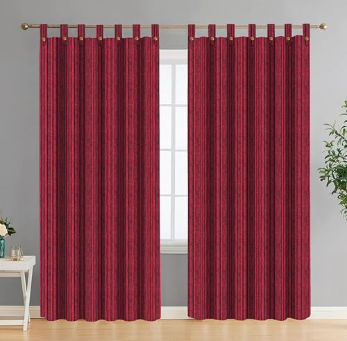 Image of Yaweh Cotton Striped Room Darkening Loop Type Curtain- 4 Ft X 5 Ft Set of 2 Pieces(Orange), Opaque, Tab Top Curtains (Maroon, Window)