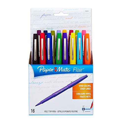 Paper Mate 70644 Point Guard Flair Porous Point Stick Pen, Assorted Colors, Medium, 16-Count