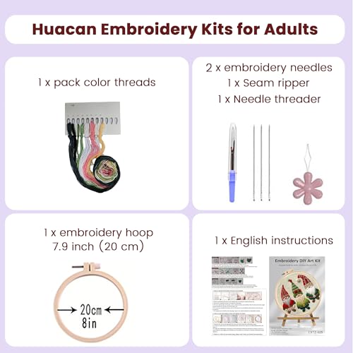 Image of Huacan Embroidery Kits for Adults Beginner DIY Cross Stitch Stamped Christmas Pattern Stitching Sewing Kit 1 Piece 7.8 x 7.8 Inch (Santa Claus)