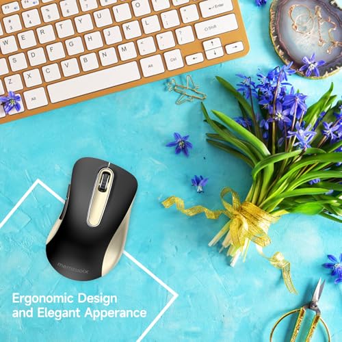 Image of memzuoix 2.4G Wireless Mouse, 1400 DPI Computer Mice with USB Receiver, Portable Wireless USB Battery Powered Cordless Mouse for Laptop, PC, Desktop, 5 Buttons (Black Gold)
