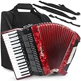 Horse Accordion, 34 Key 60 Bass Keyboard Accordions for Adults, Luxury Thicked Backpack,Straps, 34 Keys Educational Acordeón Acordeones Para Adultos Instrument for Beginner,Student,Professional,Red
