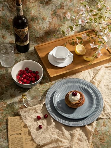 Image of Famiware Garden Plates and Bowls Set for 6, 18-Piece Kitchen Dishes Dinnerware Set - Microwave and Dishwasher Safe, Scratch Resistant, Reactive Glaze and Embossed Stoneware Tableware, Bluish Grey