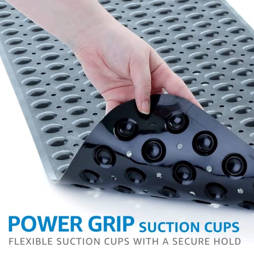 Slipx Solutions Power Grip Extra Long Bath Tub & Shower Mat 39X16, Wet Floor Non-Slip For Elderly & Kids Bathroom, 30% Longer Bathtub Mats, 200 Suction Cups, Drain Holes, Machine Wash, Black #TOP1