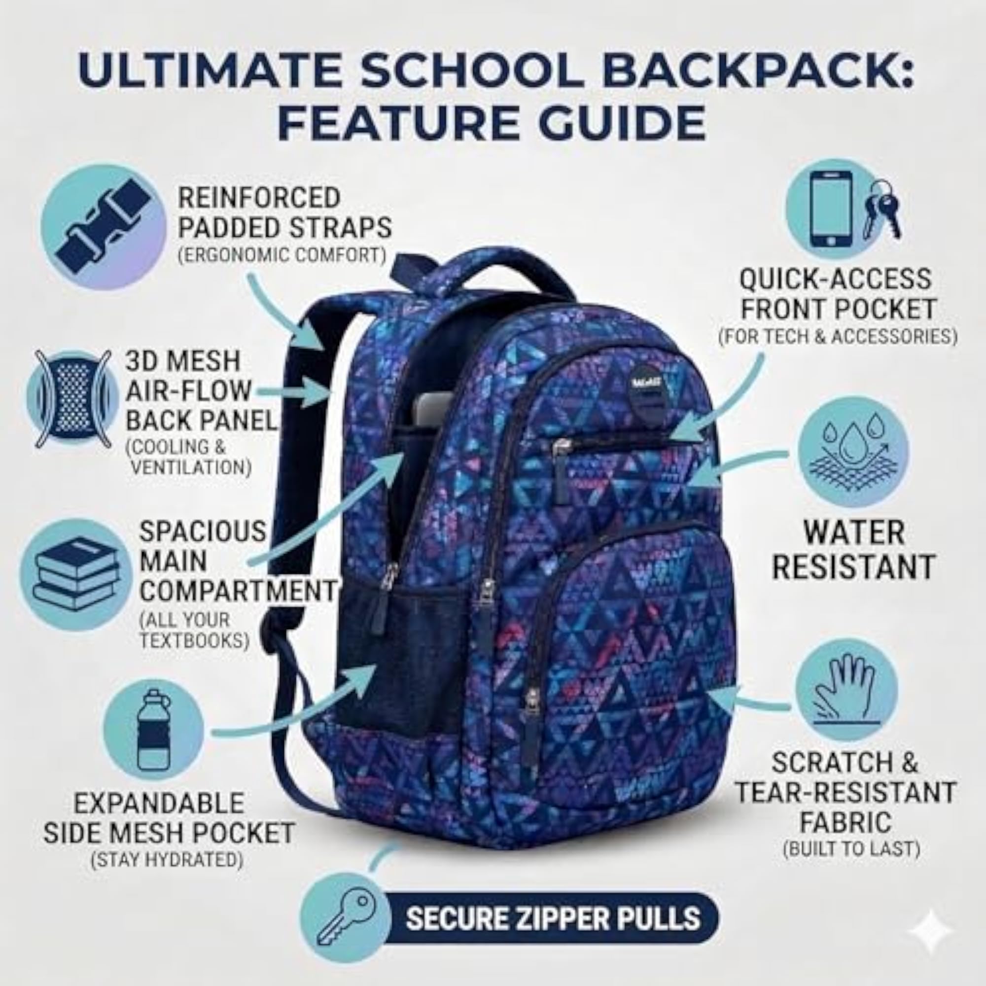 P6 35L School Bag for Boys & Girls, Lightweight & Water-Resistant