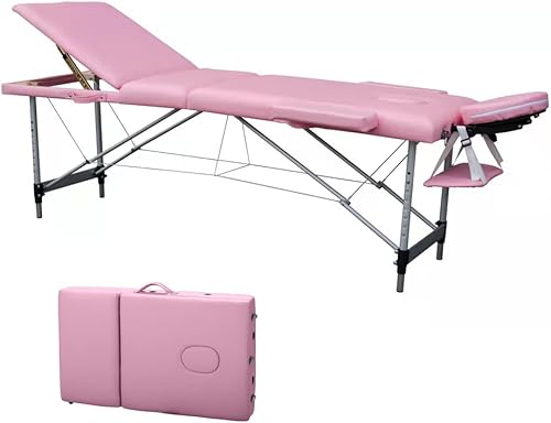 Mesa de masaje portátil de 84 pulgadas, 3 marcos de aluminio plegables de 84 pulgadas, cama de belleza ligera para spa, cama de spa ajustable (rosa)