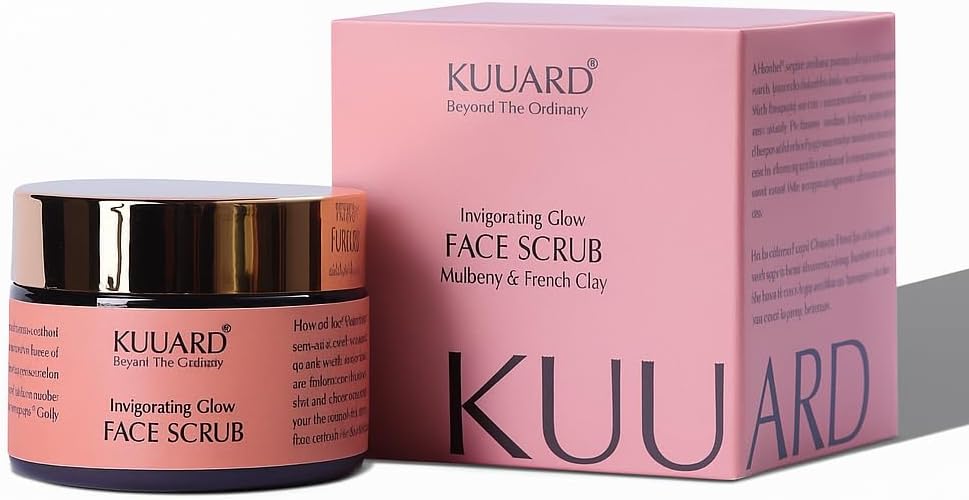 Kuuard Exfoliating Face Scrub โ Brighten & Revitalize with Mulberry, French Clay & Bakuchiol | Remove Dead Skin, Pigmentation, Blackheads & Reduce Fine Lines | 50 gm