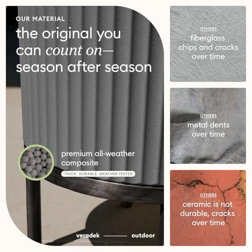 Image of Veradek Demi Series Raised Planter - Round Planter with Stand | Made From a Durable Plastic-Stone Composite & Comes With Wooden Stand. Modern Porch /Patio Decor