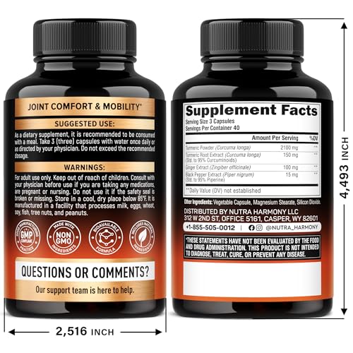 Turmeric Curcumin Supplement 2365 mg - Turmeric with Ginger & Black Pepper - Highly Bioavailable & Extra Strength 95% Curcuminoids - Antioxidant, Immunity & Joint Support - Made in USA - 120 Capsules - Thumbnail 2