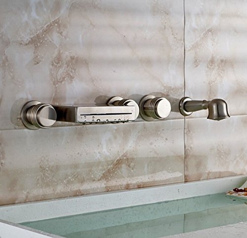 Mitigeur baignoire cascade LED Gowe en nickel brossé avec douchette