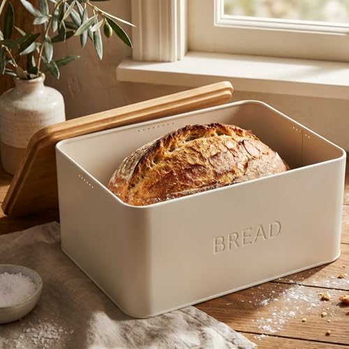 ZICOTO Beautiful Bread Box With Wooden Lid For Your Kitchen