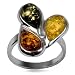Multi Color Amber Sterling Silver Medium Size Teardrop Ring All Sizes