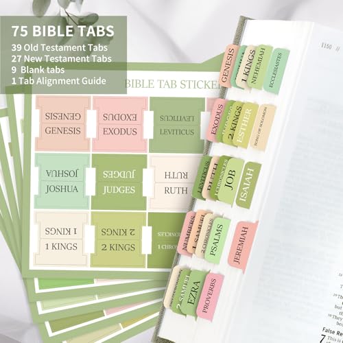 Image of Taja Bible Tabs, 75 Large Print Index Tabs for Women & Men