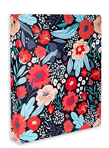 Cute Decorative Hardcover 3 Ring Binder for Letter Size Paper, 1 Inch Round Rings, Colorful Binder Organizer for School/Office, Folk Floral