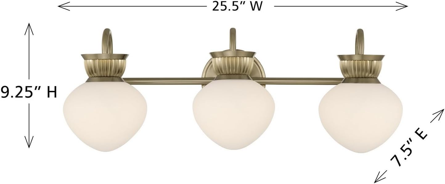 Savoy House 8-1028-3-127 Melbourne Traditional White Opal Glass Bathroom Vanity Wall Light, 3-Light 180 Total Watts, 9" H x 26" W, Noble Brass