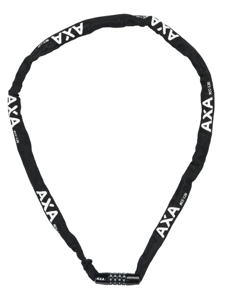 AXA Rigid RCC 120 - Chain Lock with Code - 120cm Long - Steel Links 3.5mm - Security Level 3 - Protective Cover - Black
