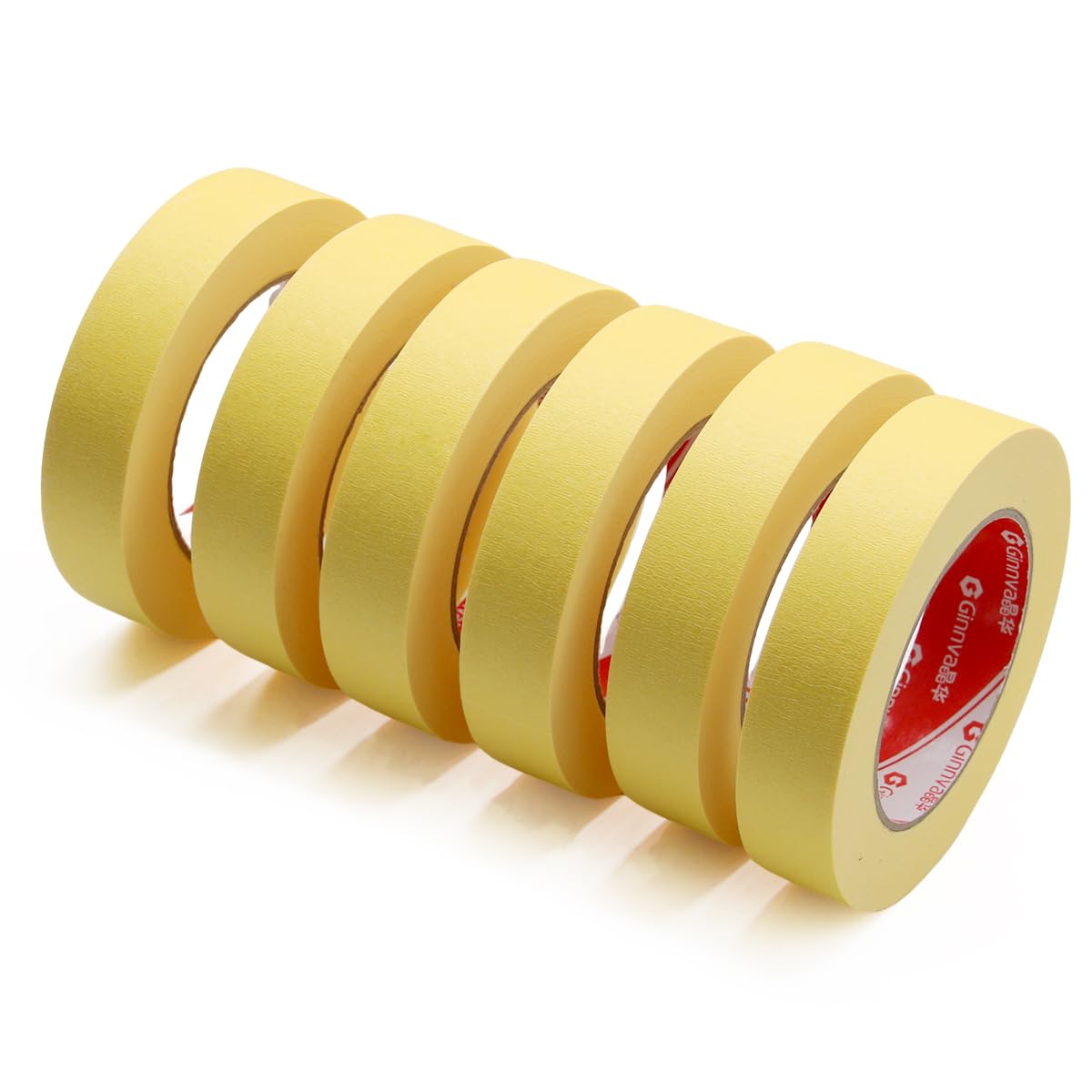 G GINNVA Yellow Painter's Tape 1 Inch x 55 Yards (6-Pack) - Professional Masking Tape for Automotive Supplies, Crafts, and DIY Projects - Removes Cleanly Without Residue