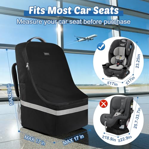 Image of Padded Car Seat Travel Bag For Airplane: Backpack Car Seat Cover for Air Travel, Carseat Bag With Shoulder Strap for Infant Car Seats, Boosters & Carriers, Flying Accessories For Gate & Baggage Check