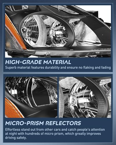 Image of Nilight Headlight Assembly Compatible with 2010 2011 2012 Nissan Altima 4 Door Sedan Replacement Headlamp Black Housing Amber Reflector Driver and Passenger Side