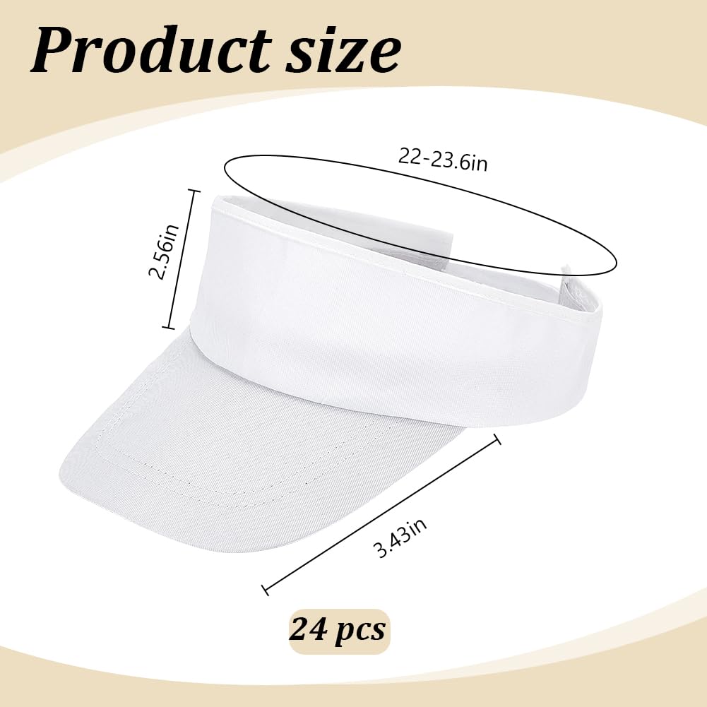 ORIGACH Lot de 24 casquettes de golf réglables blanches (lot en gros) - Pour homme et femme - Visières de protection UV contre les rayons ultraviolets - Pour plage, tennis, baseball